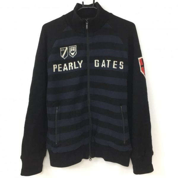 PEARLY GATES ブルゾン　アウター　サイズ2 ネイビー PEARLY GATES パーリーゲイツ ニットブルゾン 黒×ネイビー