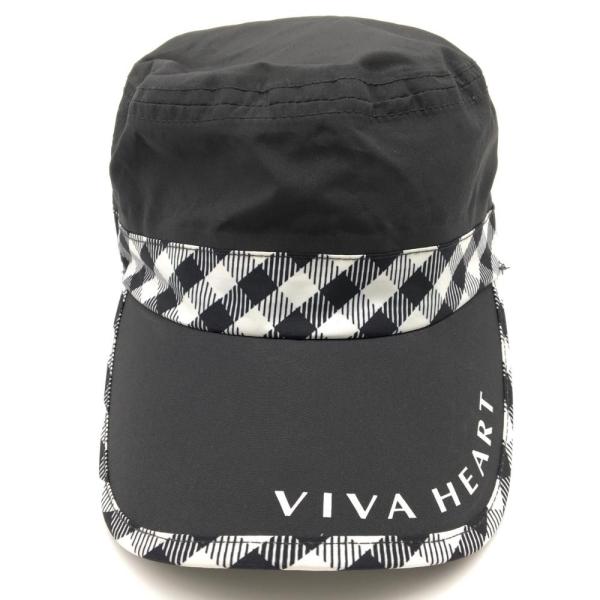 (超美品)VIVA HEART ビバハート レインワークキャップ ダークグレー×白 裏地メッシュ レディース 40 ゴルフウェア