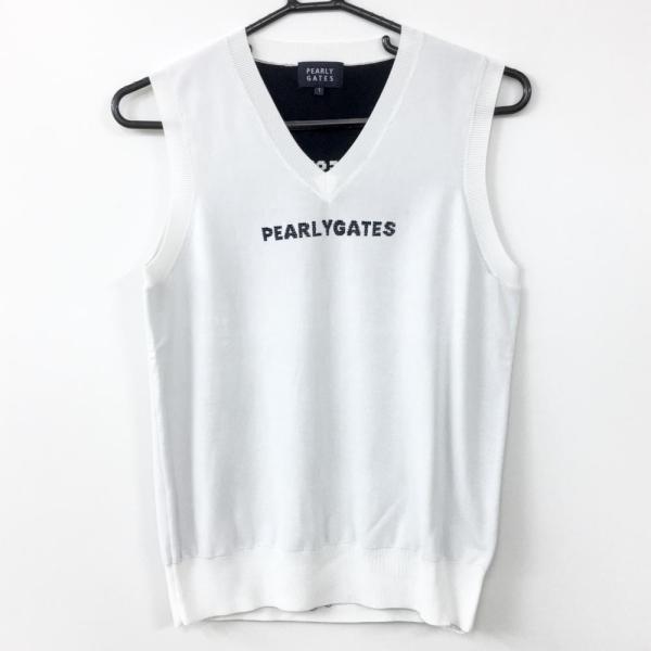 PEARLY GATES（パーリーゲイツ） ニットベスト 白×黒 Vネック ロゴ