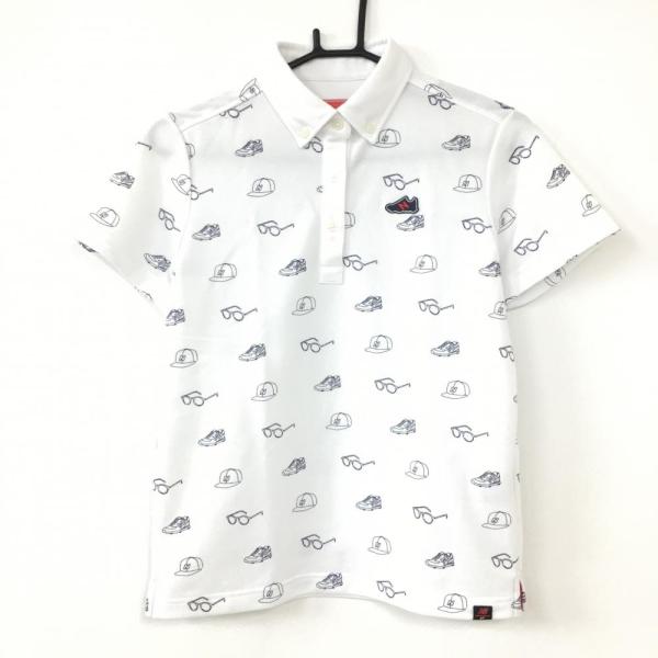 ニューバランスゴルフ 半袖ポロシャツ 白×ネイビー シューズ