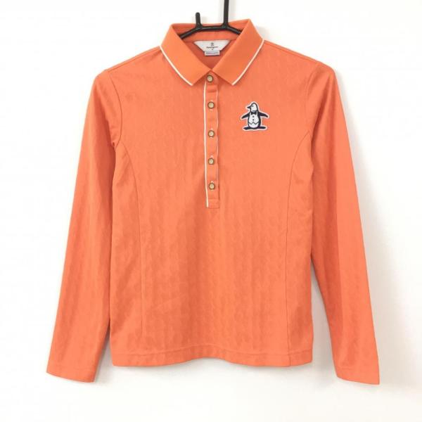マンシングウエアレディスペンギン刺繍長袖ポロシャツ オレンジ/グレー Munsingwear（マンシングウェア） 長袖ポロシャツ オレンジ×白