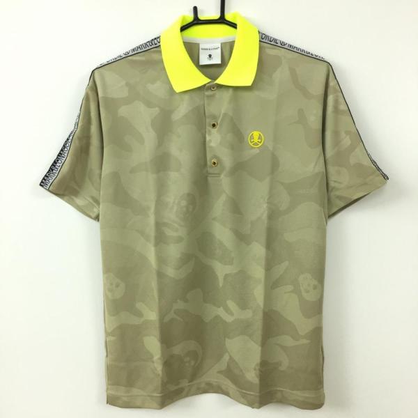 MARK&LONA カモフラージュ スカル ポロシャツ 【46】ゴルフ MARK&LONA（マークアンドロナ） 半袖ポロシャツ ベージュ×蛍光イエロー