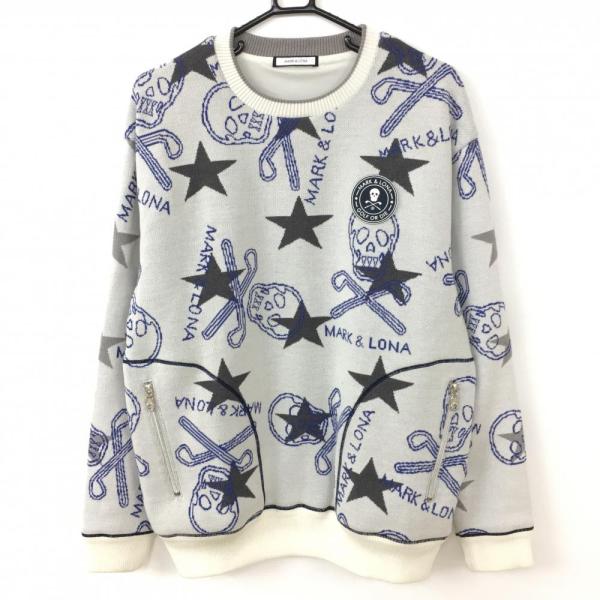 MARK & LONA ネイビー スカル 星 プリント セーター MARK&LONA マークアンドロナ セーター ネイビー×白 スカル 星