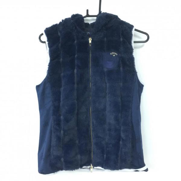 Callaway キャロウェイ フード付ファーベスト ネイビー×白