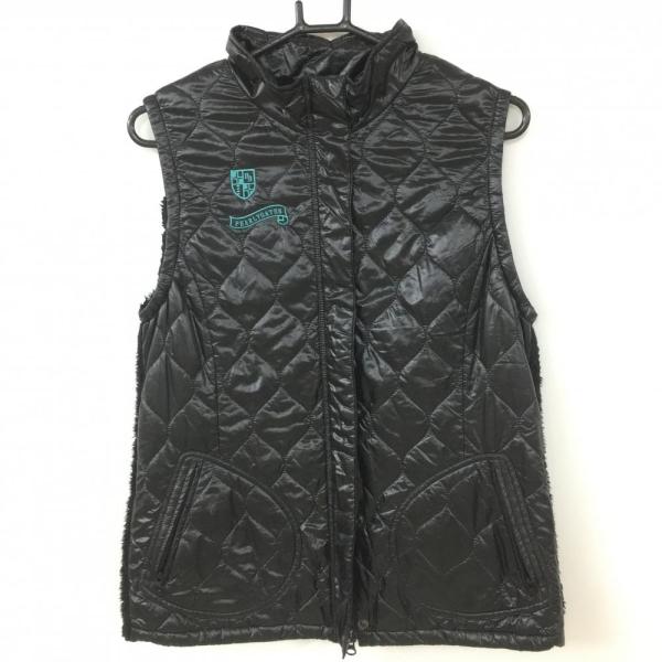 即日発送 PEARLY GATES ベスト ボア ブラック 中綿 ダウン 4 PEARLY GATES（パーリーゲイツ） 中綿ベスト 黒×ブルーグリーン 中綿