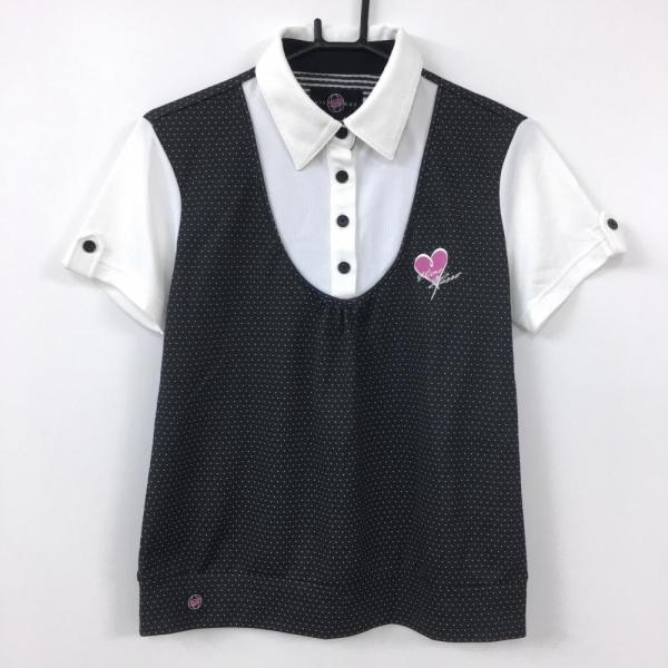 VIVA HEART（ビバハート） 半袖ポロシャツ 白×黒 重ね着風 無地×ドット