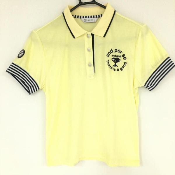 and per se（アンパスィ） 半袖ポロシャツ イエロー×ネイビー パイル地