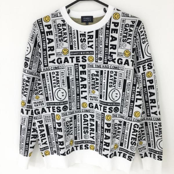 PEARLY GATES（パーリーゲイツ） セーター 白×黒 ロゴ総柄 ニコちゃん