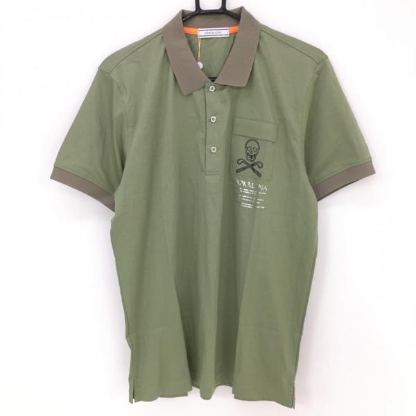 【MARK&LONA】マークアンドロナ ポロシャツ スカル　50 XL ゴルフ MARK&LONA（マークアンドロナ） 半袖ポロシャツ カーキ×ライトブラウン