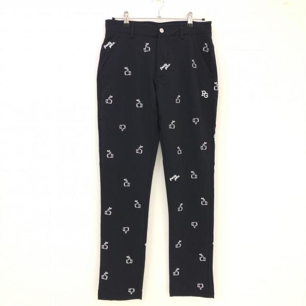 美品】パーリーゲイツ パンツ 黒×白 総柄 コットン混 メンズ 4(M