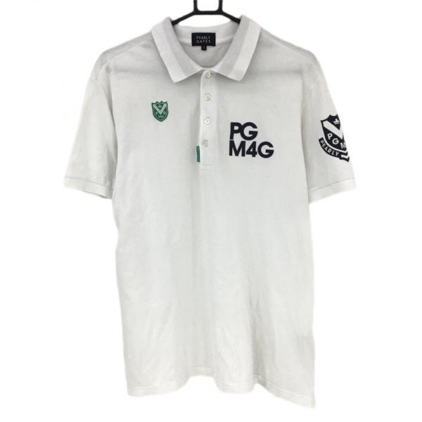 美品】パーリーゲイツ 半袖ポロシャツ 白 襟裏ネイビーロゴ