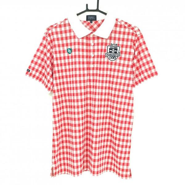 美品 22ss パーリーゲイツ グレンチェック 半袖ポロシャツ Lサイズ 超美品】パーリーゲイツ 半袖ポロシャツ レッド×白 チェック柄