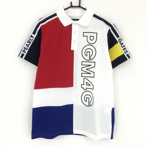 新品】パーリーゲイツ 半袖ポロシャツ 白×レッド×ブルー バイカラー 袖