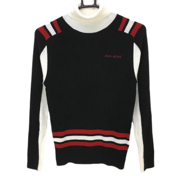 新品JUN＆ROPE タートルネックセーター Ｌ JUN&ROPE' ジュンアンドロペ タートルネックセーター 黒×白×レッド