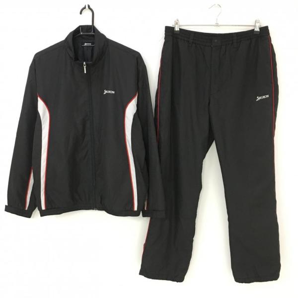 値下げ☆ブラック&ホワイト、ゴルフウエア スリクソン 上下セット(中綿ジャケット×パンツ) 黒 ライン白 パンツ