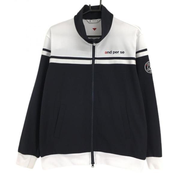 超美品】アンパスィ ジャケットブルゾン ネイビー×白 ロゴ刺しゅう