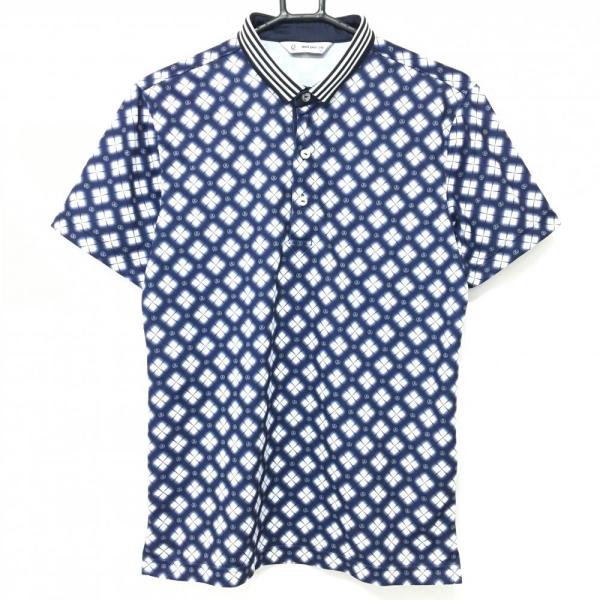 【新品同様】and per se アンパスィ ポロシャツ Ｌ 超美品】アンパスィ 半袖ポロシャツ ネイビー×白 チェック 襟