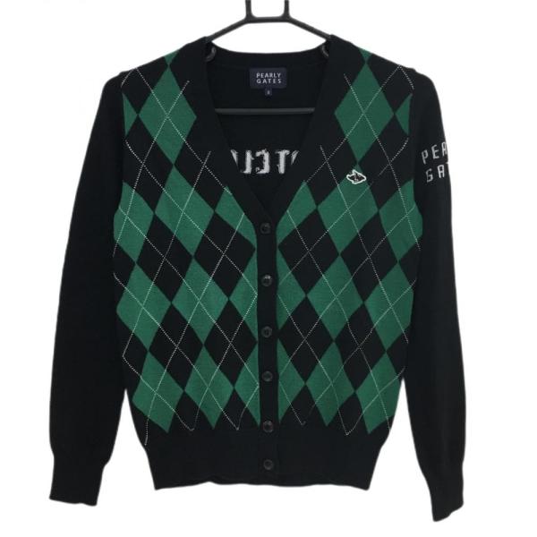超美品】パーリーゲイツ カーディガン 黒×グリーン アーガイル柄