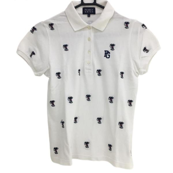 美品】パーリーゲイツ 半袖ポロシャツ 白×ネイビー スヌーピー
