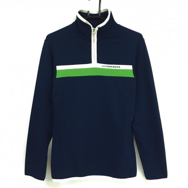J.LINDEBERG ジェイリンドバーグ ハーフジップハイネックシャツ ゴルフ 美品】ジェイリンドバーグ 長袖ハイネックシャツ ネイビー×グリーン 裏
