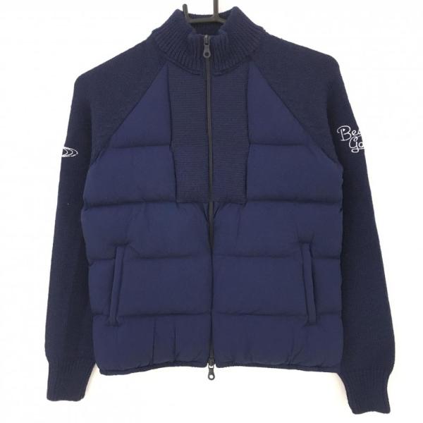 ビームス　ゴルフ ウェア　切替　異素材　中綿　ウール　ニット　ジャケット　紺 M ビームス ゴルフ ウェア 切替 異素材 中綿 ウール ニット ジャケット