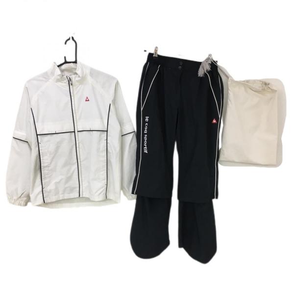 ルコック レインウェア上下セット（2WAYブルゾン×パンツ）白×黒 袖着脱