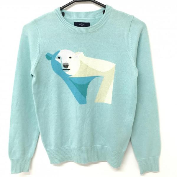 Callaway（キャロウェイ） 長袖ニットセーター ライトブルー×ベージュ