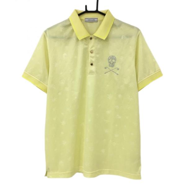 超美品】マークアンドロナ 半袖ポロシャツ イエロー 総柄織生地 ライン