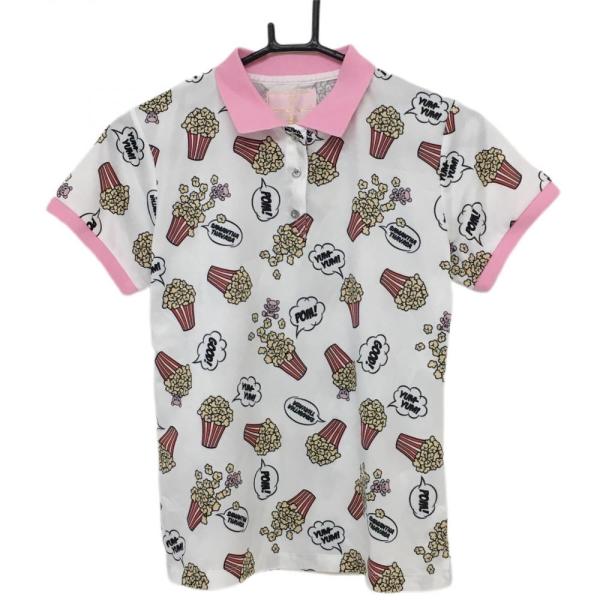 サマンサタバサ 半袖ポロシャツ 白×ピンク 総柄 ポップコーン ベア  