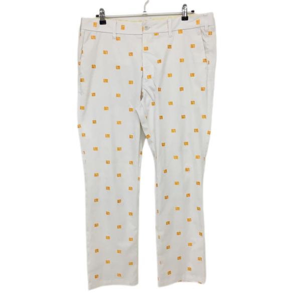 美品】ラウドマウス パンツ 白×オレンジ ロゴ刺しゅう総柄 ストレッチ