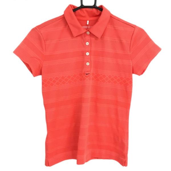 NIKE ナイキゴルフ 半袖ポロシャツ サーモンピンク×ネイビー 織