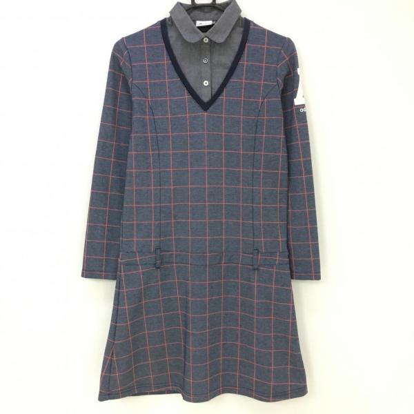 超美品】アディダス 重ね着風ワンピース ネイビー×レッド 格子チェック