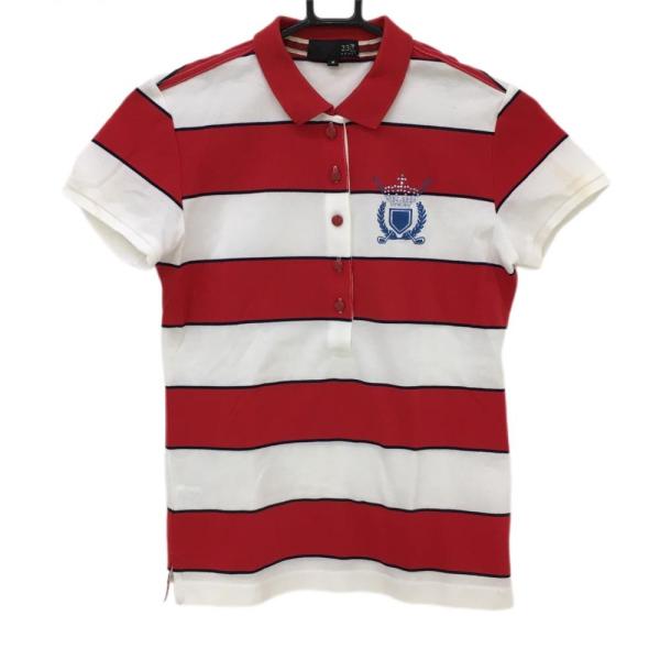 23区GOLF 23区 半袖ポロシャツ レッド×白 ボーダー レディース M