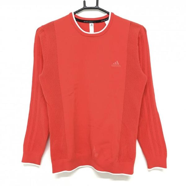 adidas アディダス セーター レッド×白 ロゴ刺しゅう 一部