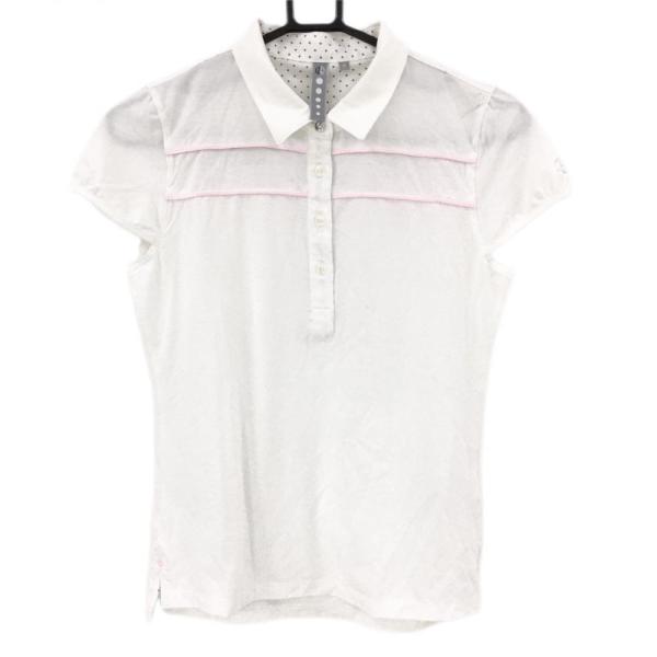 and per se（アンパスィ） 半袖ポロシャツ 白×ピンク 胸元パイピング