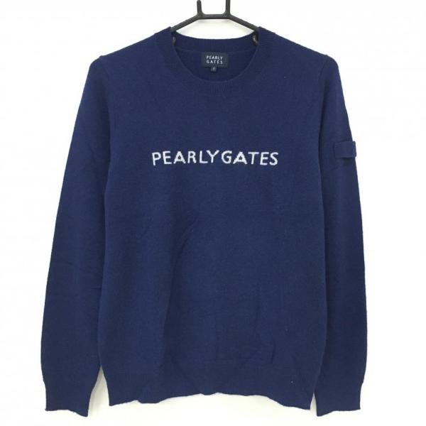 パーリーゲイツ セーター ネイビー フロントロゴ カシミヤ100  