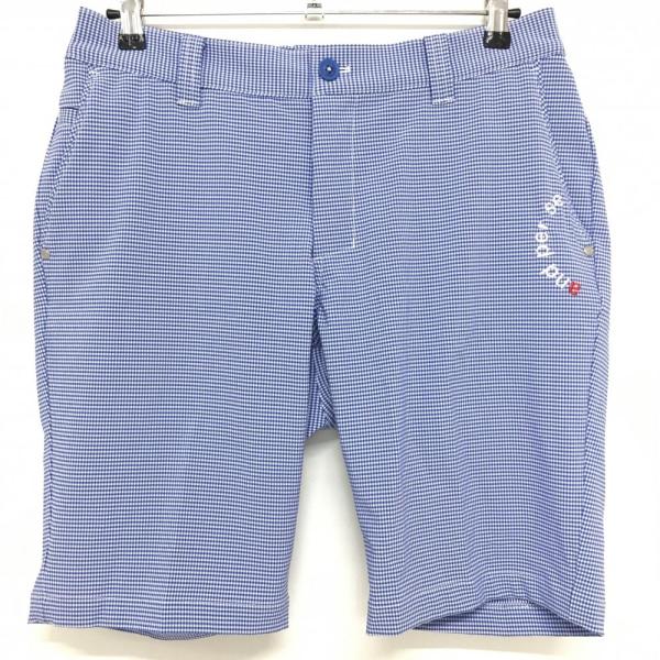 超美品】アンパスィ ハーフパンツ ライトブルー×白 ギンガムチェック