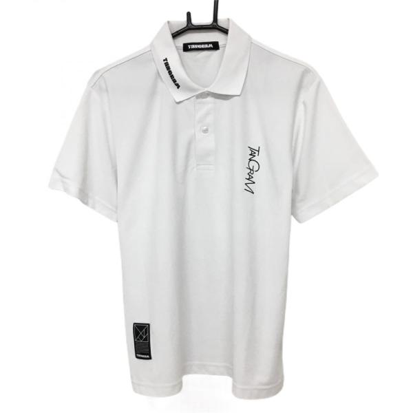 【美品】タングラム 半袖ポロシャツ 白×黒 背面ビッグロゴ メンズ XS ゴルフウェア 美品】タングラム 半袖ポロシャツ 白×黒 後ろビッグロゴプリント