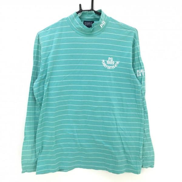 サイズ：5 PEARLY GATES パーリーゲイツ  ハイネック 長袖Tシャツ ボーダー柄 ホワイト系 [240101437126] ゴルフウェア メンズ ストスト サイズ：5 PEARLY GATES パーリーゲイツ ハイネック 長袖Tシャツ