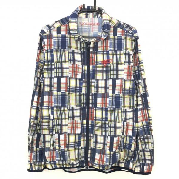 BEAMS GOLF チェック柄 ナイロンベスト& ネイビー ジャケット ビームスゴルフ ダウンベスト ネイビー×グレー 前面チェック 異素材