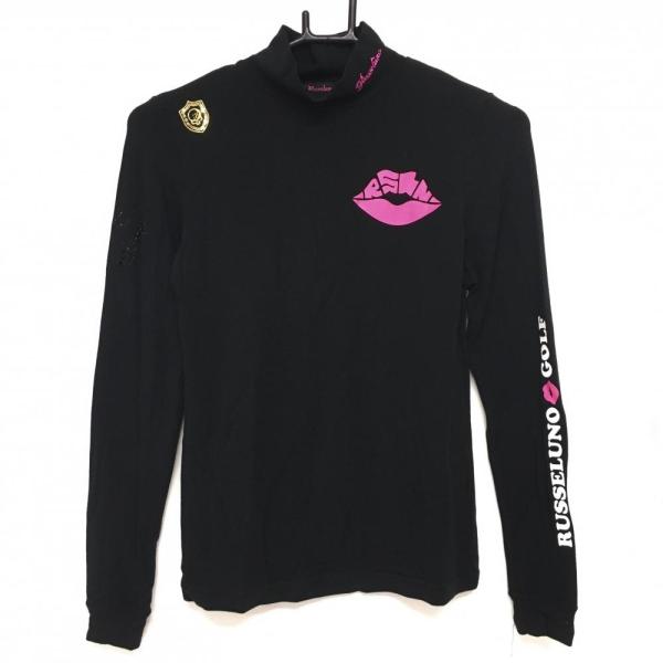 Russeluno 黒 長袖 ハイネック シャツ サイズ4 Russeluno（ラッセルノ） 長袖ハイネックシャツ 黒×ピンク 表微起毛