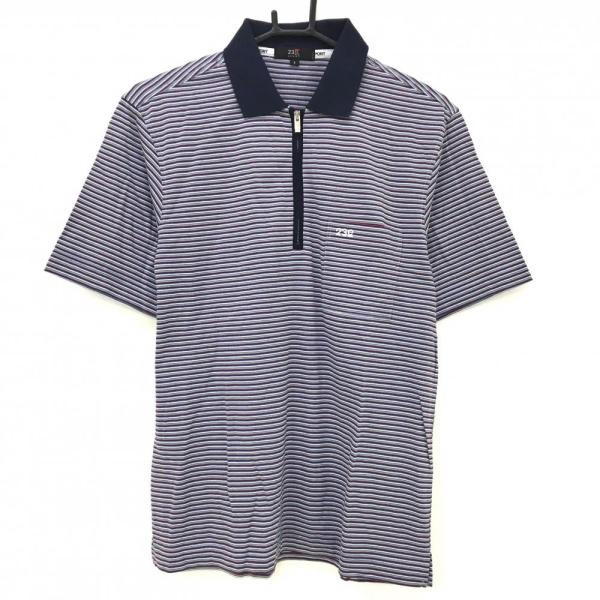 23区GOLF 23区スポーツ 半袖ポロシャツ ネイビー×レッド ボーダー柄