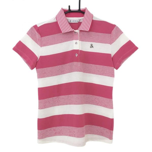 and per se（アンパスィ） 半袖ポロシャツ ピンク×白 ボーダー 織生地