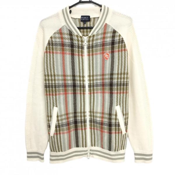 超美品】パーリーゲイツ ニットジャケット アイボリー×ライトグレー