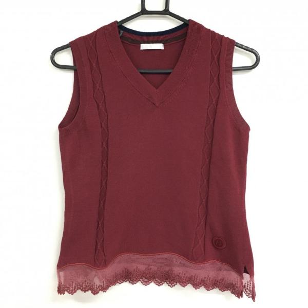 ヒールクリーク ニットベスト ボルドー 裾メッシュ Vネック レディース 40(M) ゴルフウェア Heal Creek（超美品）
