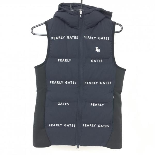 PEARLY GATES パーリーゲイツ 中綿ベスト ネイビー×白 ロゴ総柄