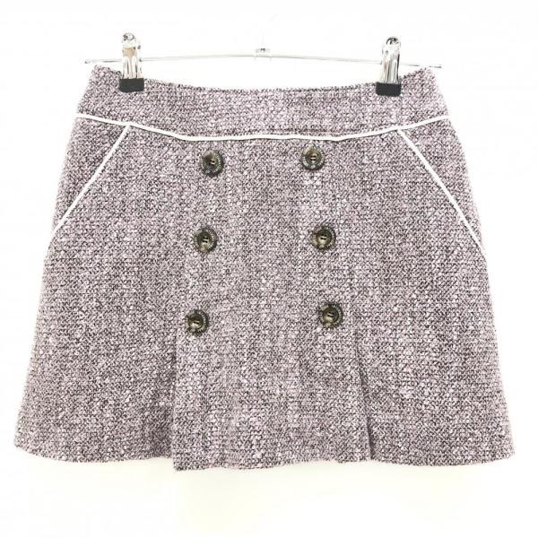 ZOYレディース新品/スカート/ホワイト/M 新品】ゾーイ スカート 杢ピンク×白 フロントボタン 起毛素材