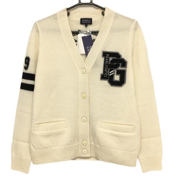 PEARLY GATES（パーリーゲイツ） ニットカーディガン 白×黒 袖ライン