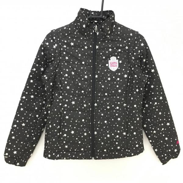 カッパ 2WAY中綿ジャケット 黒×白 星柄 ロゴワッペン ダブルジップ 袖