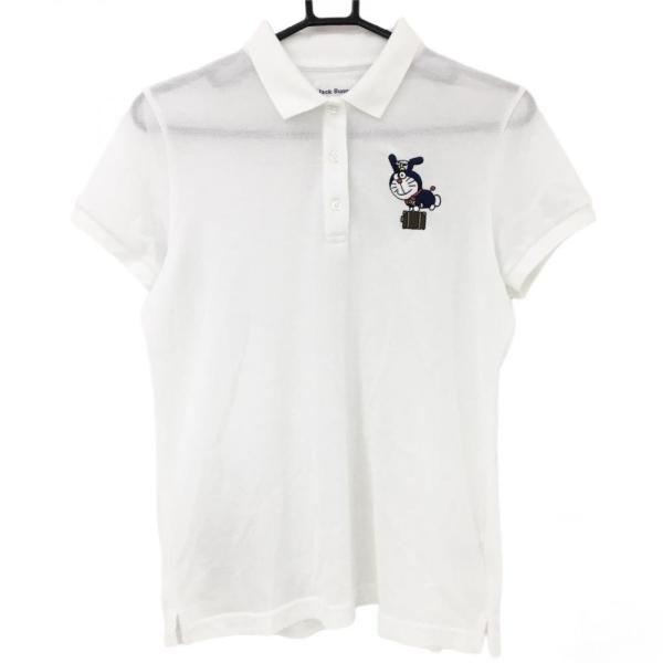 美品✨ジャックバニー ドラみちゃん　花　半袖ポロシャツ L 総柄　白　メンズ 美品✨ジャックバニー ドラみちゃん 花 半袖ポロシャツ L 総柄